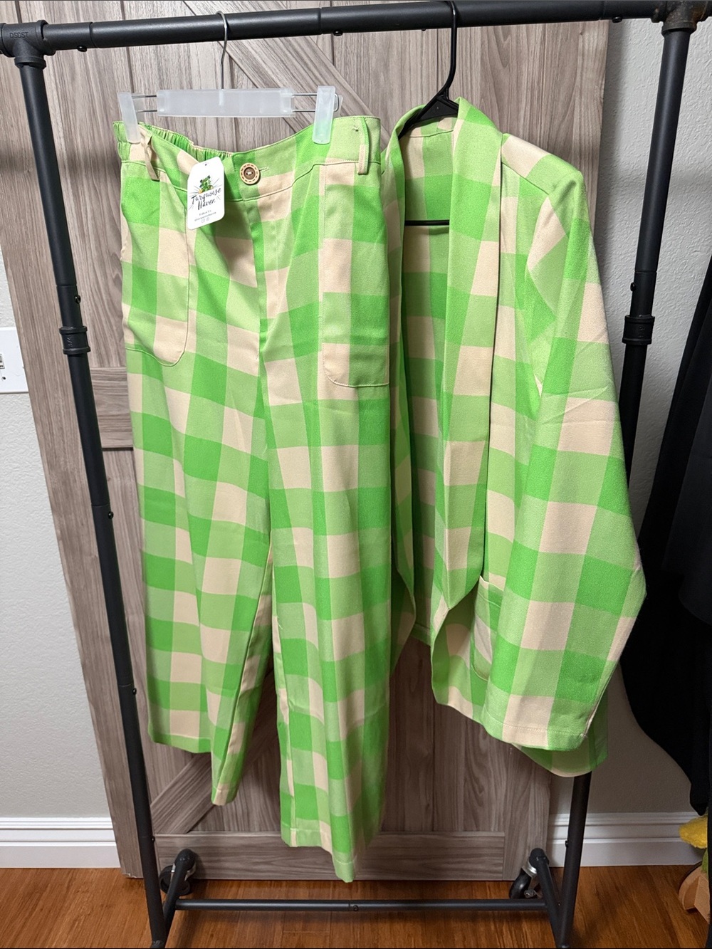 Turquoise Haven Green Cream Plaid Blazer & Pants Set Size Large